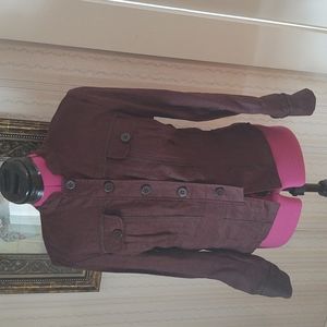 Coldwater Creek Linen Button Front Military Style Jacket Brown P8